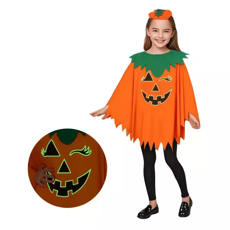 Fantasia Infantil Halloween Capa de Abóbora Luminosa