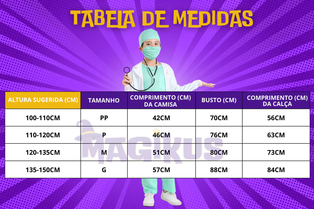 Tabela de medidas Fantasia Infantil Médico