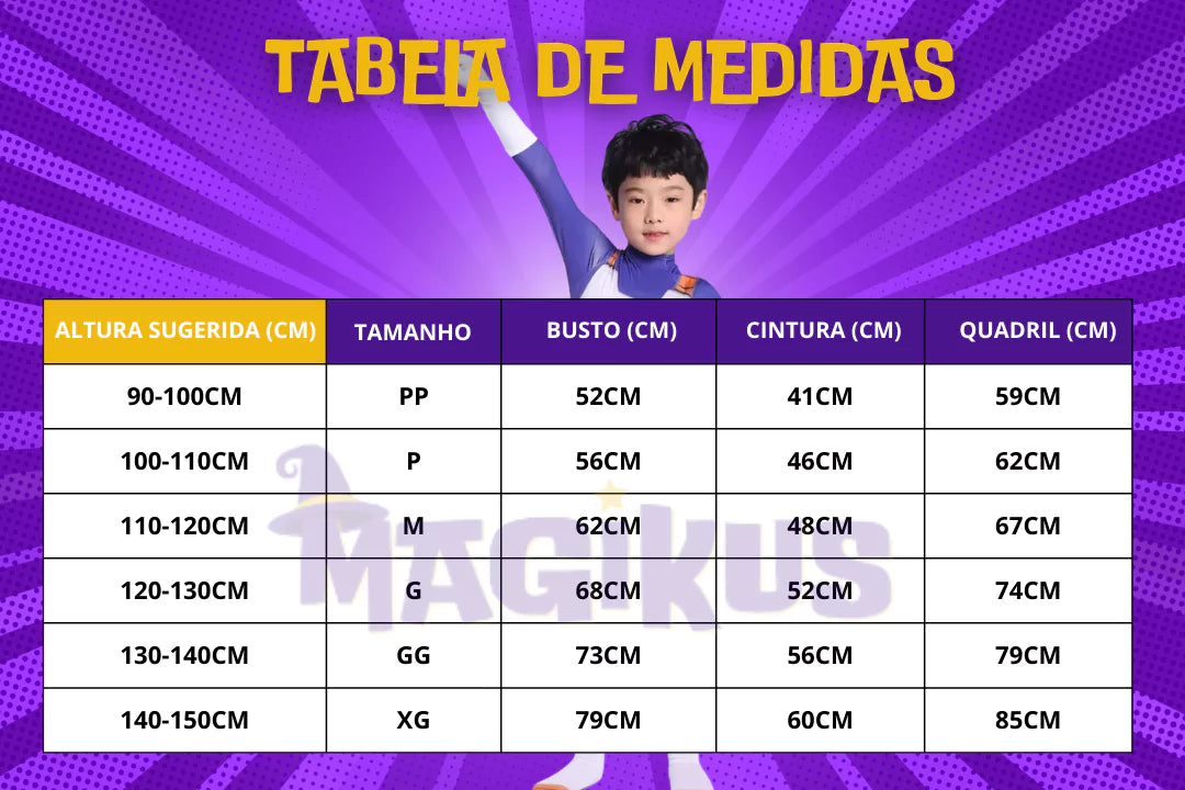 tabela de medidas Fantasia Infantil DragonBall Z Vegeta