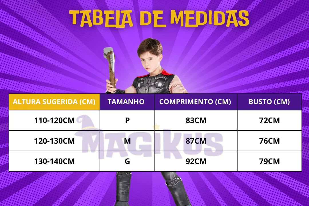 tabela de medidas Fantasia Infantil Thor